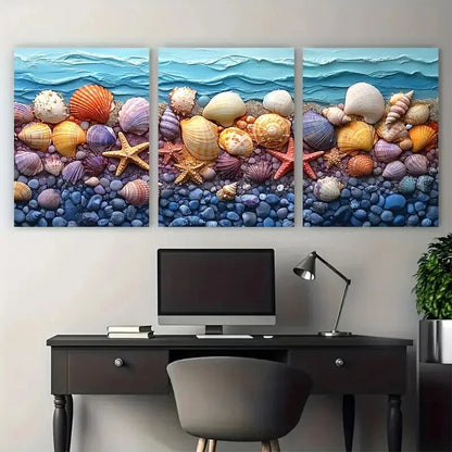 3pcs Vivid Vibrant Colourful Shades Of Seashells Metal Print Ready to Hang Art