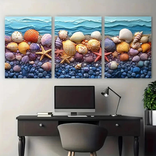3pcs Vivid Vibrant Colourful Shades Of Seashells Metal Print Ready to Hang Art