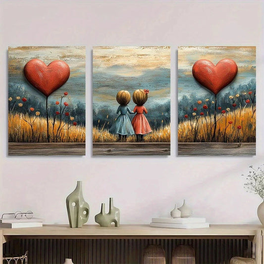 3pcs Rustic Heart Mother & Daughter Love Metal Print Ready to Hang Art