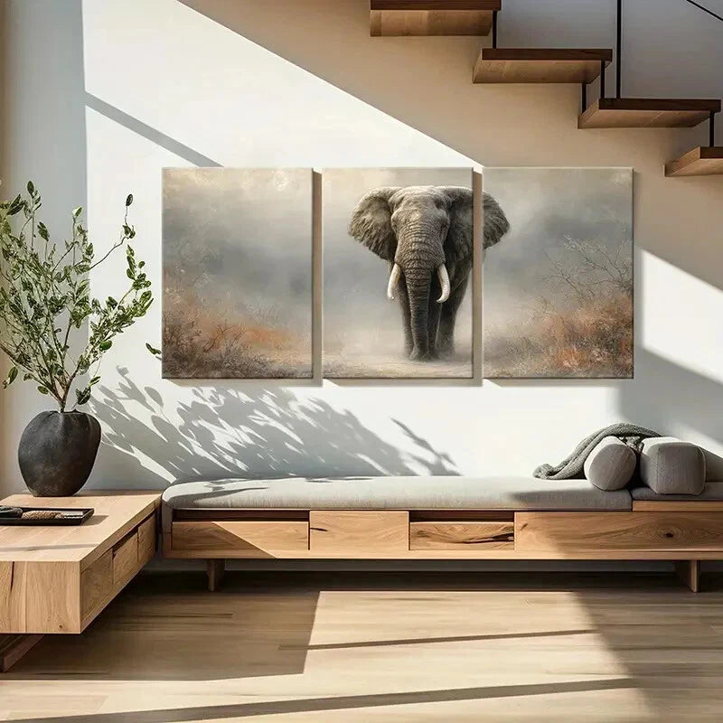 3pcs African Elephant Majestic Wildlife Metal Print Ready to Hang Art