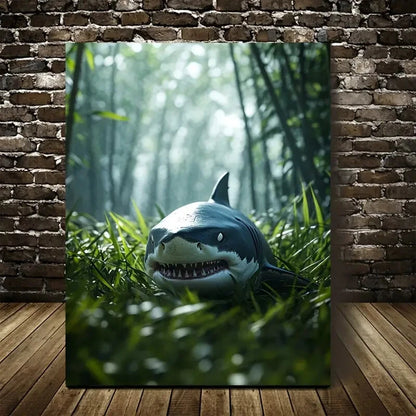 Photorealistic Shark Rolling Painting 40x60cm Metal Print Ready to Hang