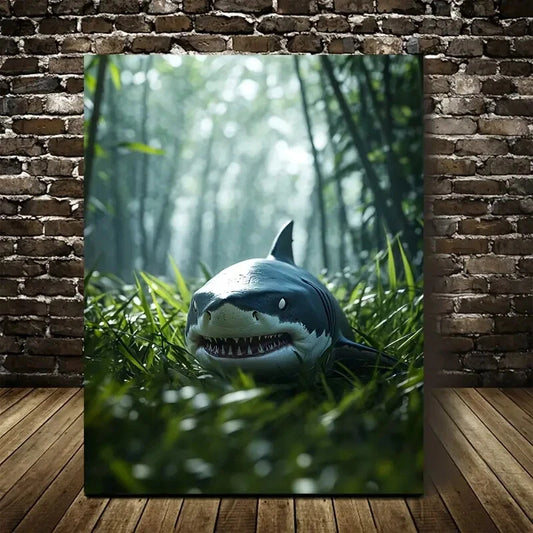 Photorealistic Shark Rolling Painting 40x60cm Metal Print Ready to Hang