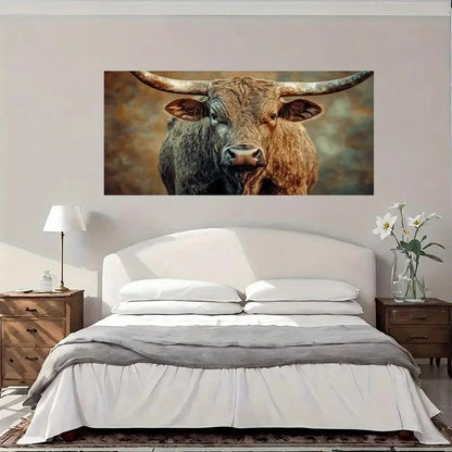 Longhorn Bull Portrait Modern Wall Art Canvas Office Home Room Framed 120x60cm