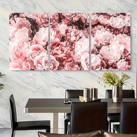 3pcs Pink Roses Floral Blush Pink Flowers Metal Print Ready to Hang Art