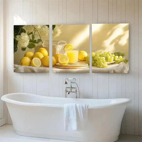 3pcs Fresh Lemon and Grape Bright Perfect  Wall Art Set Canvas Unframed - High Quality Print 100% Australian Made Wall Canvas