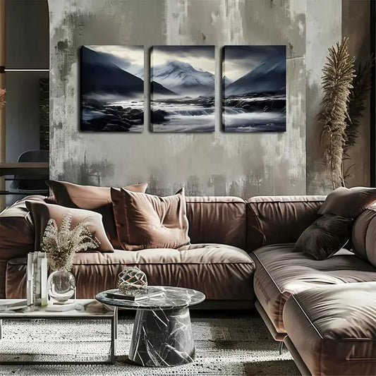 3pcs Black and White Background, Mountain Wall Art Set Canvas Framed 40x60cm - High Quality Print 100% Australian Made Wall Canvas Ready to Hang