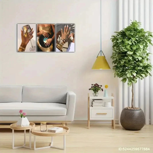 3pcs Beautiful Female Portrait Art Posters Luxury Metal Print Ready to Hang