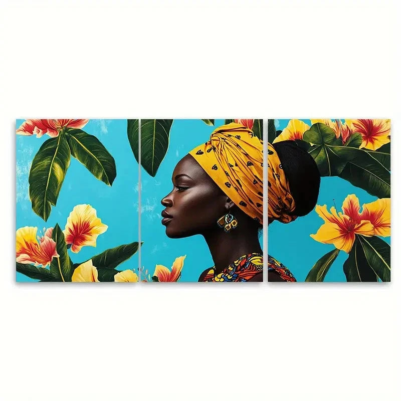 3pcs Abidjan Ivory Coast Travel Floral Design Wall Art Set Canvas Framed 40x60cm - High Quality Print 100% Australian Made Wall Canvas Ready to Hang