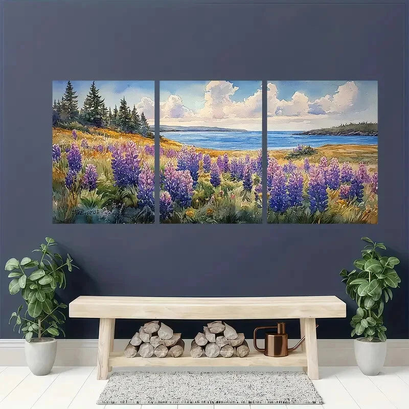 3pcs Watercolor Maine Coastal Landscape Seascape Metal Print Ready to Hang Art