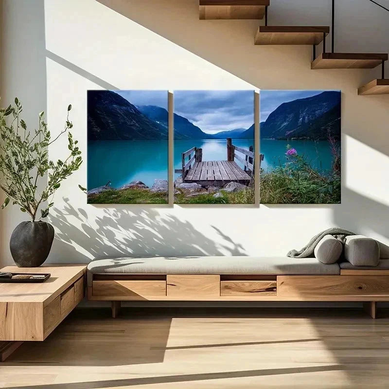 3pcs Bridge By Lake Natural Landscape Wall Art Set Canvas Framed 40x60cm - High Quality Print 100% Australian Made Wall Canvas Ready to Hang