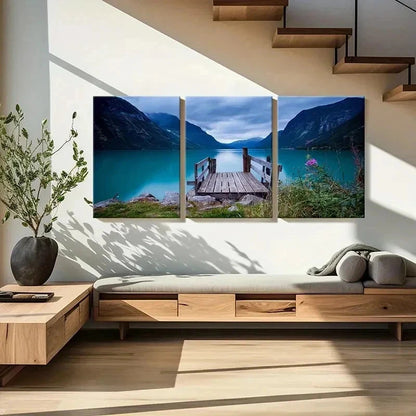 3pcs Bridge By Lake Natural Landscape Wall Art Set Canvas Framed 40x60cm - High Quality Print 100% Australian Made Wall Canvas Ready to Hang