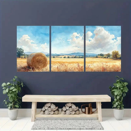 3pcs Rustic Watercolor Haystacks Art Print Metal Print Ready to Hang Art