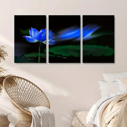 3pcs Blue for Lotus Flower Texture Metal Print Ready to Hang Art