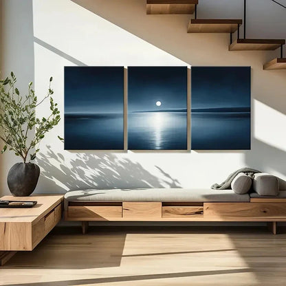 3pcs Moonlit Ocean Skyline Waters Dark Sky Metal Print Ready to Hang Art