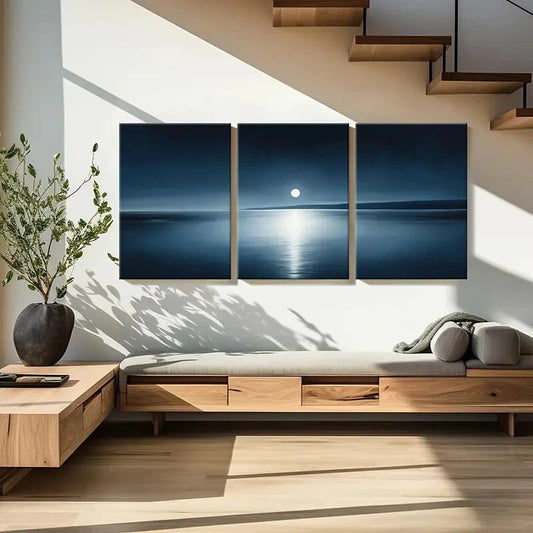 3pcs Moonlit Ocean Skyline Waters Dark Sky Metal Print Ready to Hang Art
