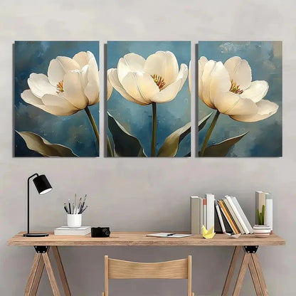 3pcs White Tulips Floral Watercolor Art Prints Metal Print Ready to Hang Art