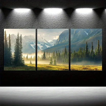 3pcs Verdant Plain & Snow-Capped Mountains Metal Print Ready to Hang Art