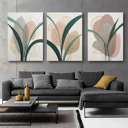3pcs Eucalyptus Leaves Abstract Painting Metal Print Ready to Hang Art