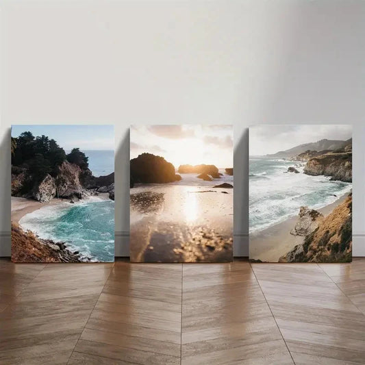 3pcs Landscapes Coasts Waves Photography Metal Print Ready to Hang Art