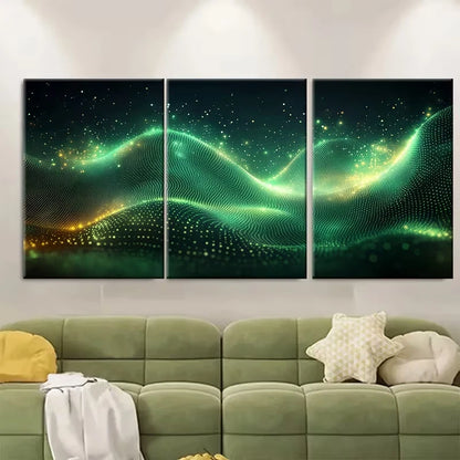 3pcs Abstract Green Toned Glowing Circles Metal Print Ready to Hang Art