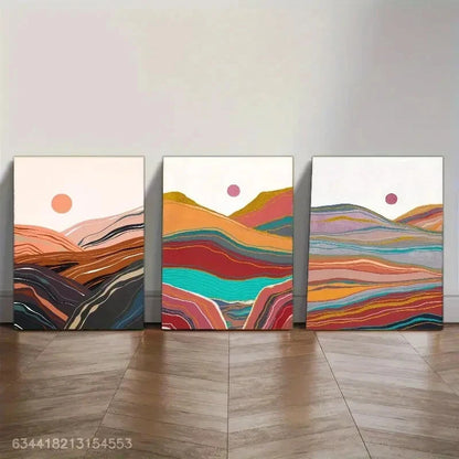 3pcs Elegant Mountains and Sun Line Art poster Metal Print Ready to Hang Art