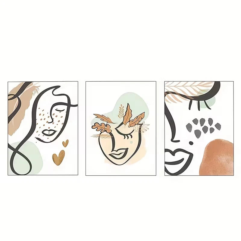 3pcs Bohemian Women'S Faces Black Lines Wall Art Set Canvas Framed 40x60cm - High Quality Print 100% Australian Made Wall Canvas Ready to Hang