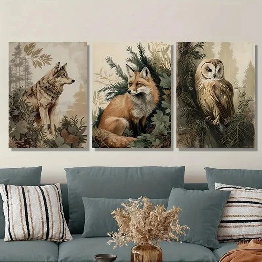 3pcs Wolf Fox Owl Natural Aesthetic Metal Print Ready to Hang Art