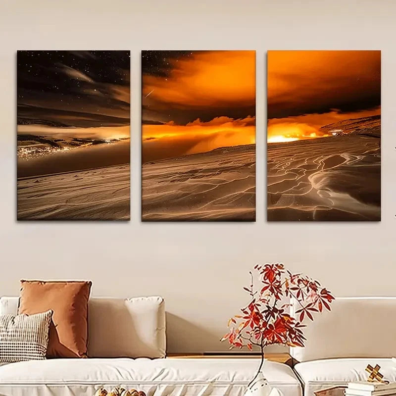 3pcs Stunning Red Sunset in the Desert Metal Print Ready to Hang Art