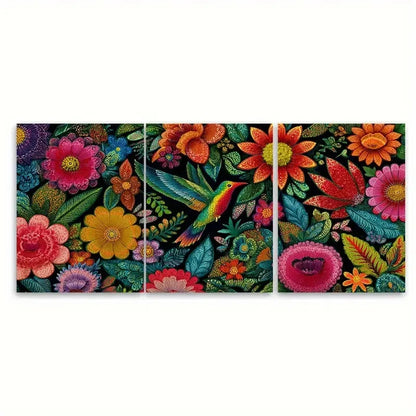 3pcs Angel Falls Venezuela Vintage Floral Design Wall Art Set Canvas Framed 60x90cm - High Quality Print 100% Australian Made Wall Canvas Ready to Hang