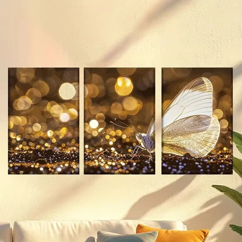 3pcs Golden shining butterfly Wall Art Set Canvas Unframed - High Quality Print 100% Australian Made Wall Canvas