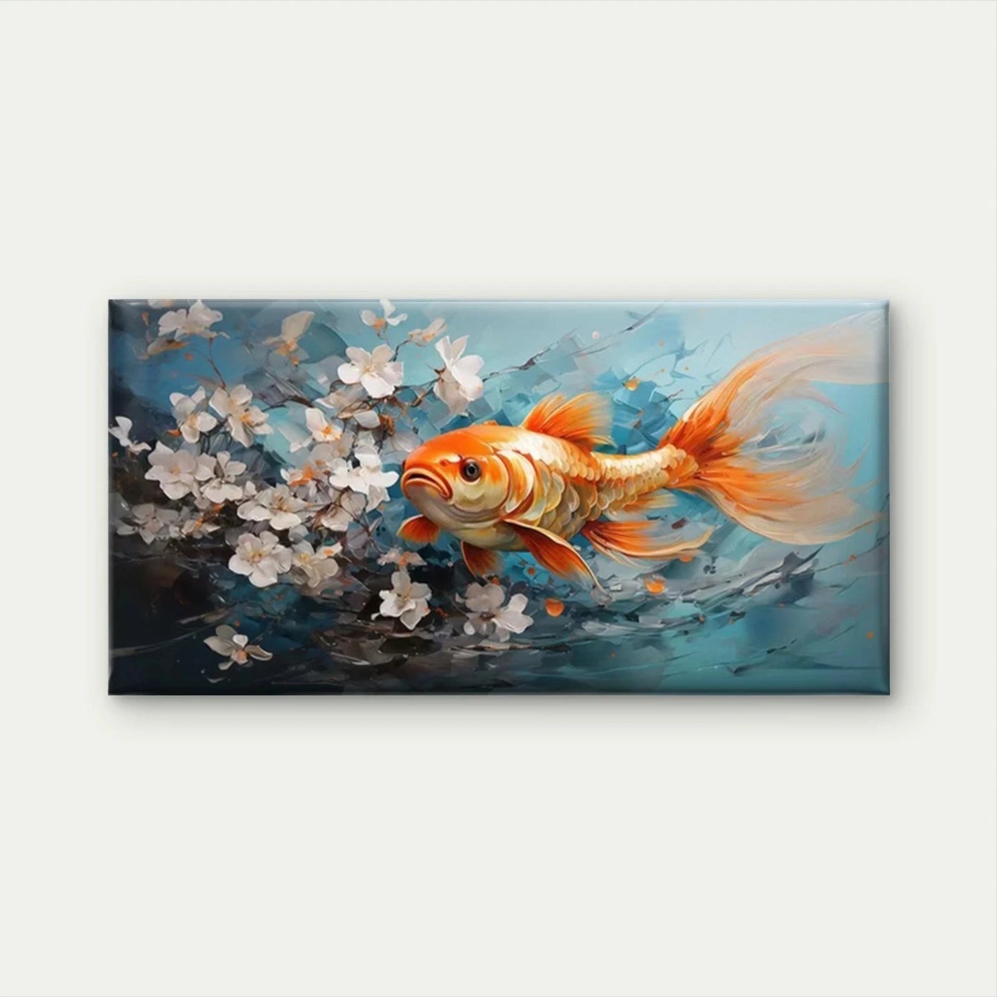 Goldenfish & White Flower Wall Art Canvas Office Home Room Framed 120x60cm