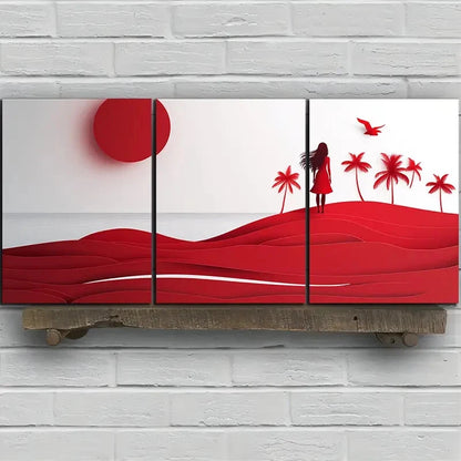 3pcs Women on the Beach Modern Themed Metal Print Ready to Hang Art