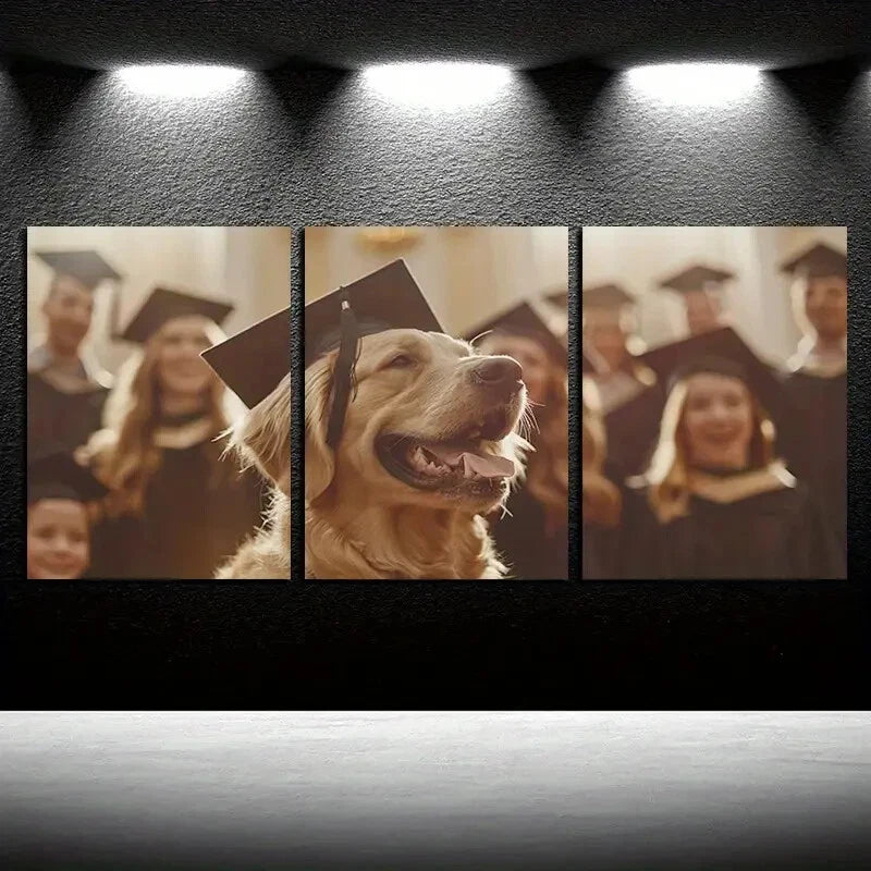 3pcs Golden Retriever Graduation Animal Theme Metal Print Ready to Hang Art