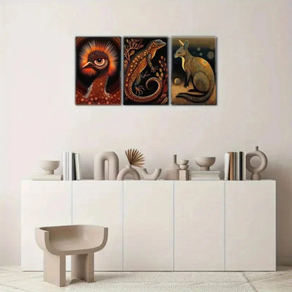 3pcs Peacock Rooster Kangaroo Animal Portrait Metal Print Ready to Hang