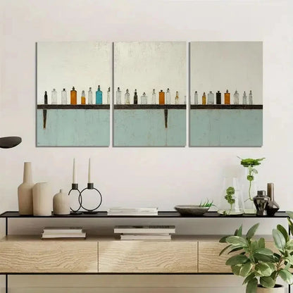 3pcs Minimalist Painting of Small Bottles Metal Print Ready to Hang Art