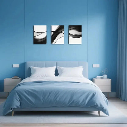 3pcs Black and White Abstract Art Painting Metal Print Ready to Hang Art