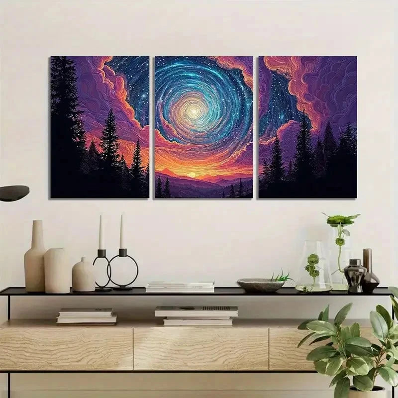 3pcs Psychedelic for Galaxy with Starry Sky Metal Print Ready to Hang Art