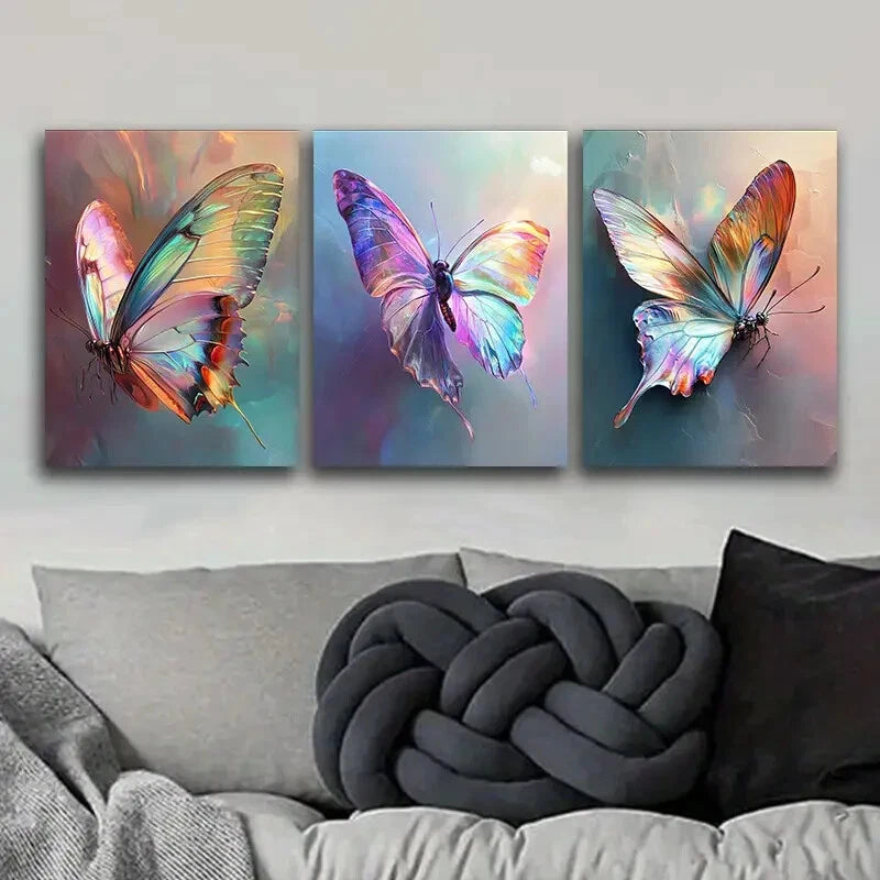 3pcs An Iridescent Luxurious Butterfly Metal Print Ready to Hang Art