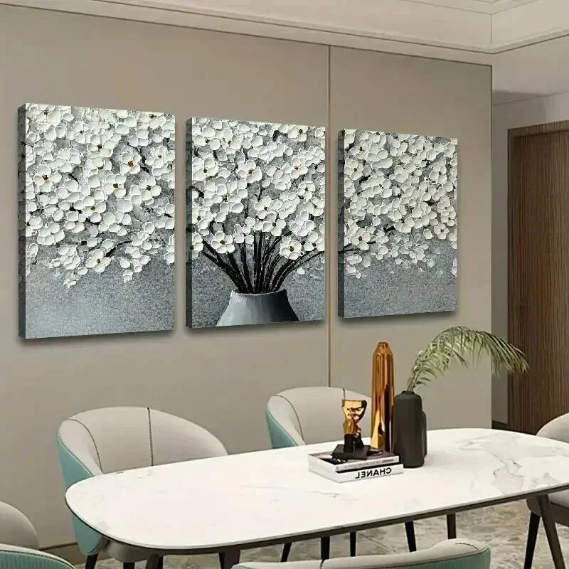 3pcs Elegant White Floral in Vases Decoration Wall Art Set Canvas Framed 40x60cm - High Quality Print 100% Australian Made Wall Canvas Ready to Hang