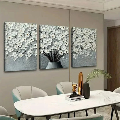 3pcs Elegant White Floral in Vases Decoration Wall Art Set Canvas Framed 40x60cm - High Quality Print 100% Australian Made Wall Canvas Ready to Hang