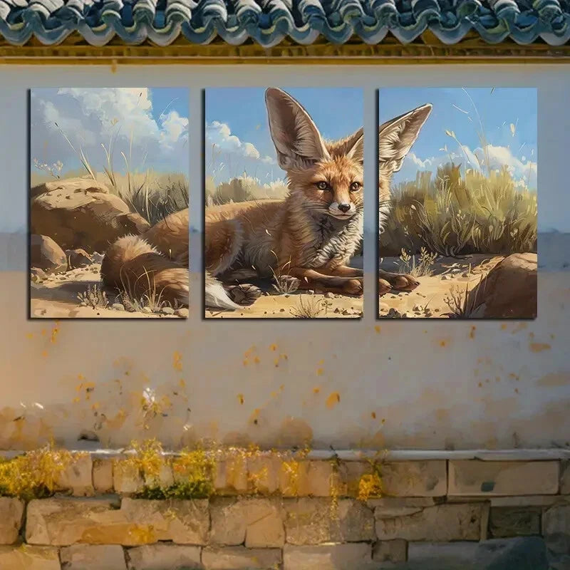 3pcs Nature-Inspired Desert Fox Metal Print Ready to Hang Art