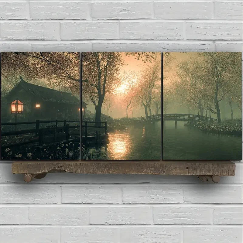 3pcs Beautiful Estate Design Scenery Metal Print Ready to Hang Art