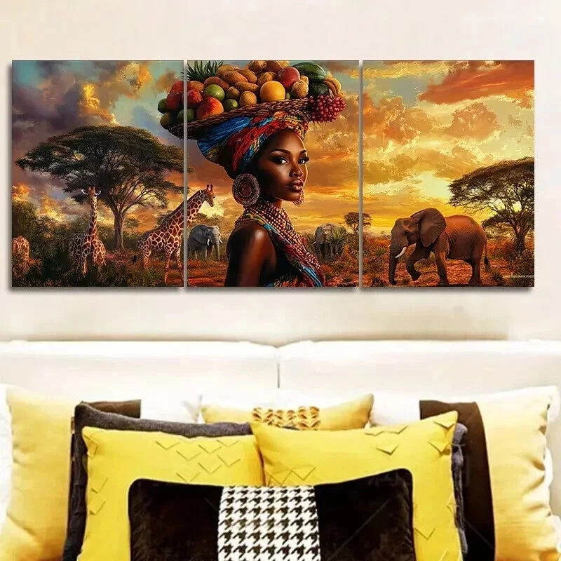 3pcs  African Beauty Canvas Wall Art Set Canvas Framed 50x70cm - High Quality Print 100% Australian Made Wall Canvas Ready to Hang