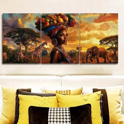3pcs  African Beauty Canvas Wall Art Set Canvas Framed 50x70cm - High Quality Print 100% Australian Made Wall Canvas Ready to Hang