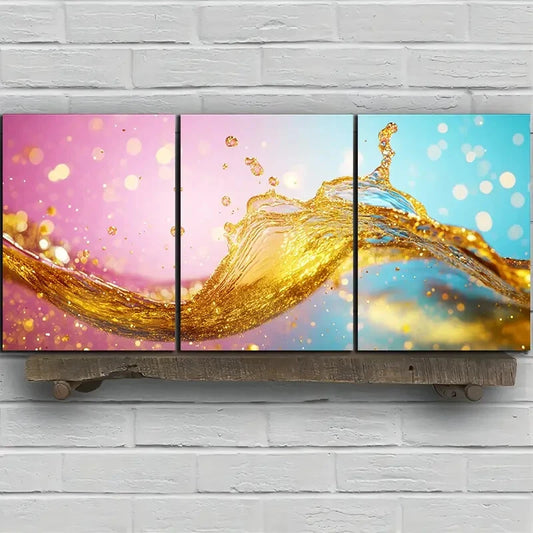 3pcs Beautiful Colourful Waves Modern Metal Print Ready to Hang Art