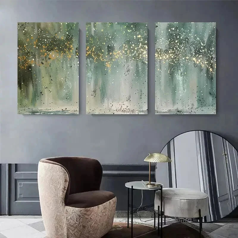 3pcs Golden & Green Forest Abstract Perfect Wall Art Set Canvas Framed 40x60cm - High Quality Print 100% Australian Made Wall Canvas Ready to Hang