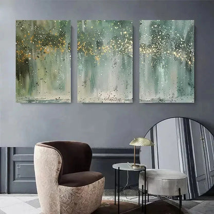 3pcs Golden & Green Forest Abstract Perfect Wall Art Set Canvas Framed 40x60cm - High Quality Print 100% Australian Made Wall Canvas Ready to Hang