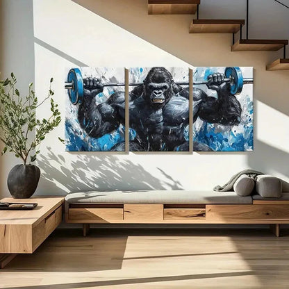 3pcs Gorilla Weightlifting Abstract Fitness Metal Print Ready to Hang Art