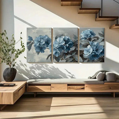 3pcs Abstract Vintage Blue Floral Design Wall Art Set Canvas Framed 40x60cm - High Quality Print 100% Australian Made Wall Canvas Ready to Hang