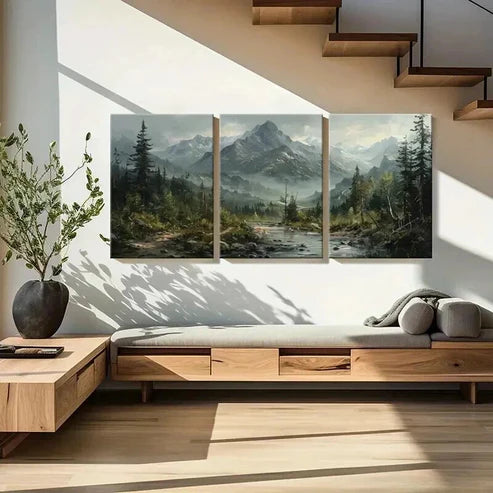 3pcs Mountain Landscape Forest Stream Wall Art Canvas Unframed - High Quality Print 100% Australian Made Wall Canvas